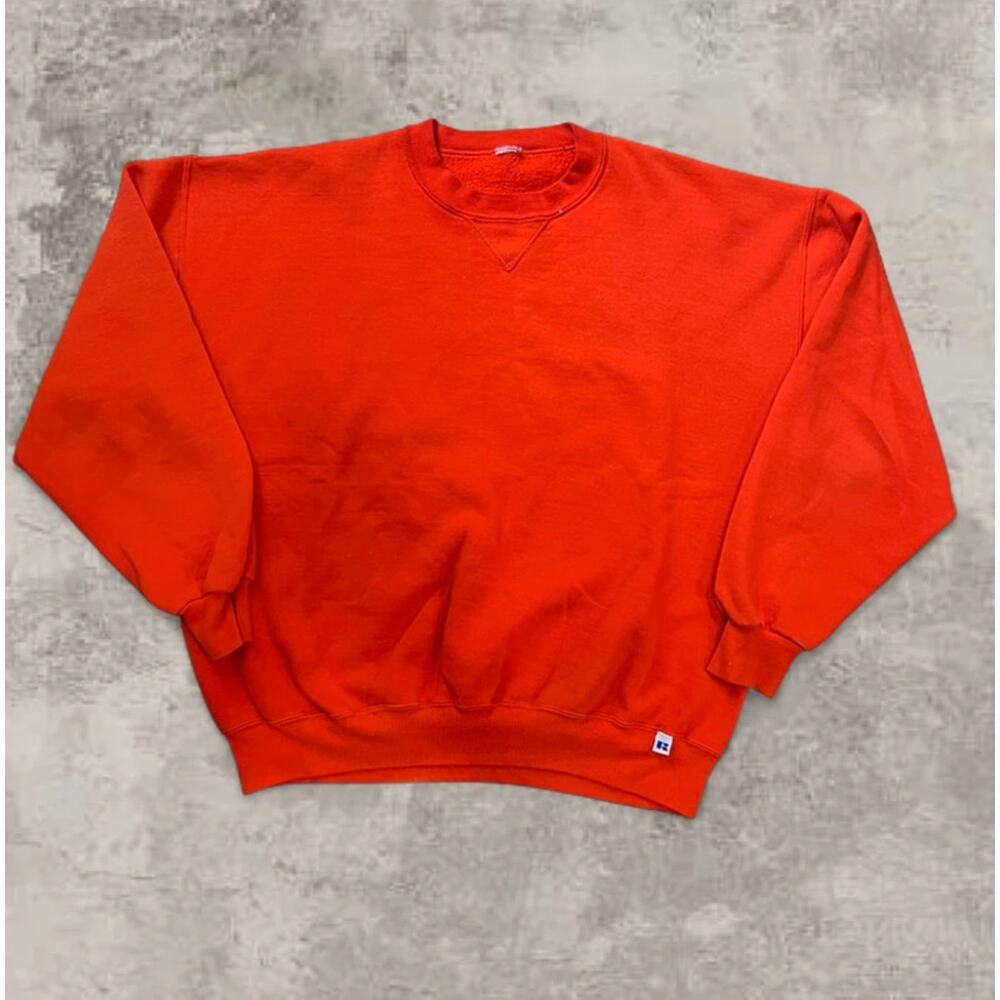 Russell Athletic Orange Crewneck USA Made XL Vintage Blank Boxy Cotton Cropped